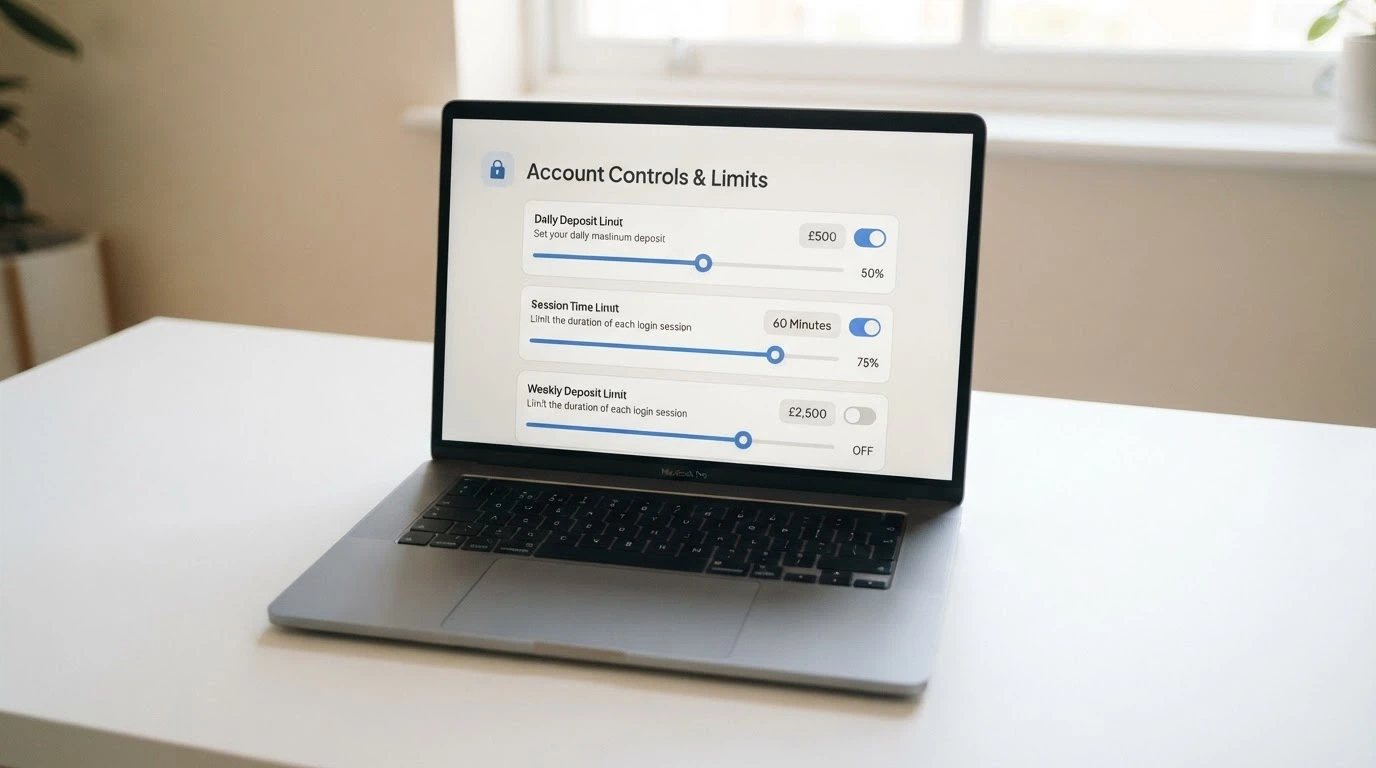 Pantalla de configuración de límites de depósito y autoexclusión en la interfaz de un casino online español, con el icono de un candado