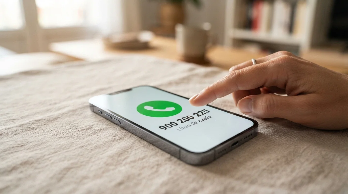Un teléfono móvil con el número 900 200 225 en la pantalla y el logotipo de FEJAR