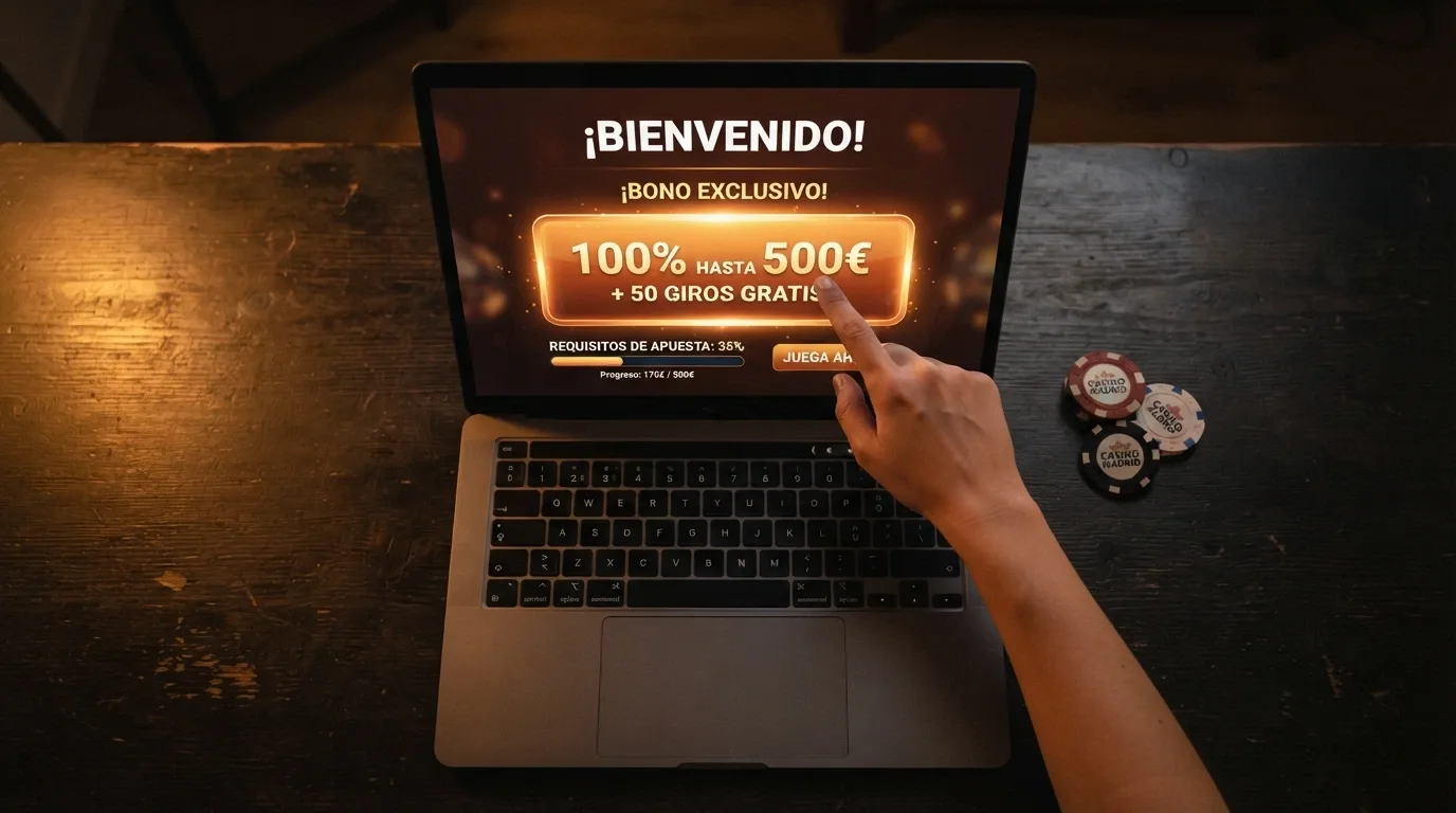Pantalla de bienvenida de un casino online mostrando un bono del 200% junto al logo de Cardano