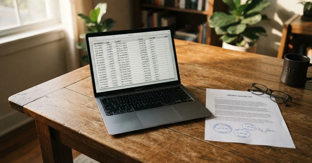 Escritorio con pantalla mostrando el registro público de licencias de Anjouan junto a un documento oficial con sellos