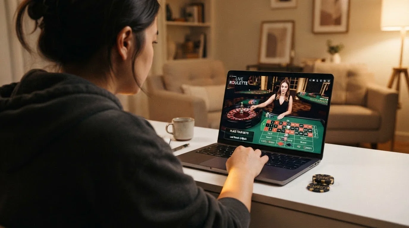 Una mesa de ruleta en vivo con un crupier real y una interfaz que muestra saldo en LTC.