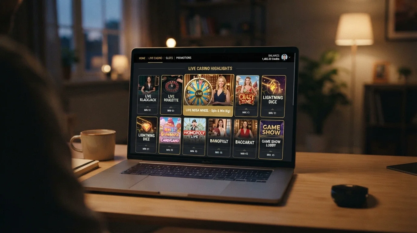 Una interfaz de casino online español con la sección de casino en vivo abierta, mostrando Crazy Time en el catálogo de Evolution junto a otros game-shows