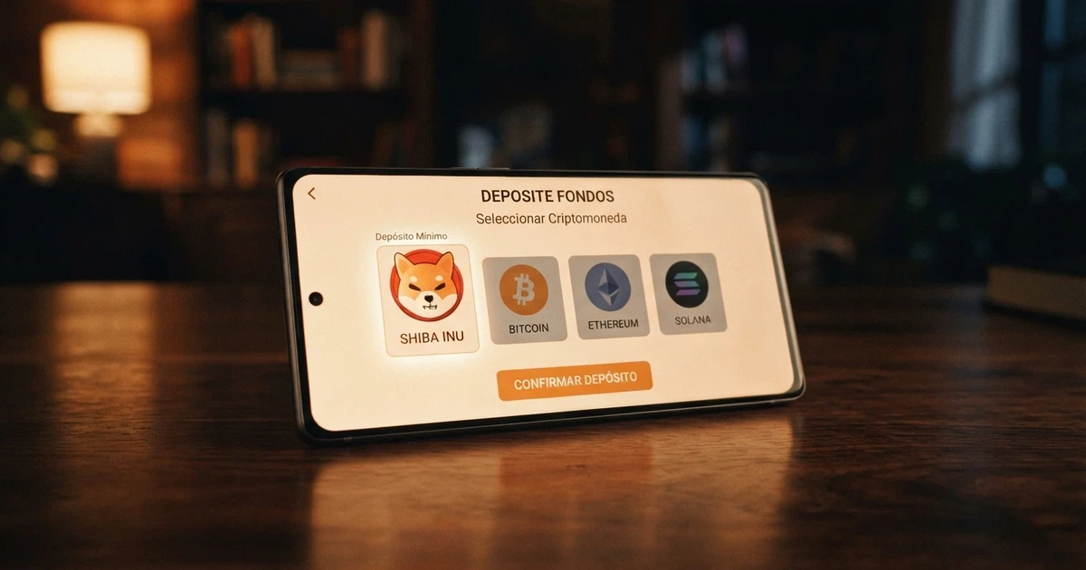 Pantalla de un casino online que muestra Dogecoin junto a Bitcoin, Ethereum y USDT como métodos de pago disponibles en la caja de depósito.