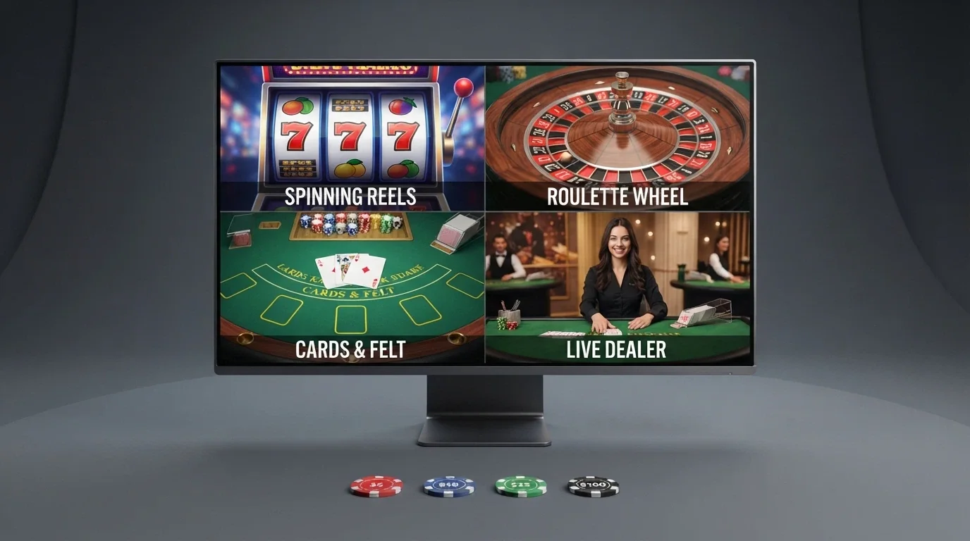 Pantalla dividida con las fichas de varios casinos online que muestran logotipos de criptomonedas aceptadas