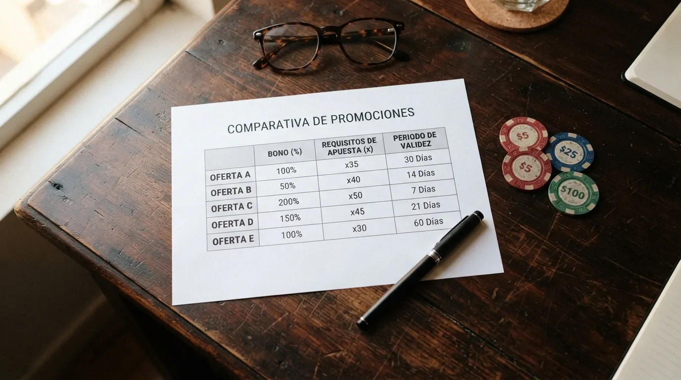 Tabla comparativa con los operadores destacados y sus condiciones principales de casino en España