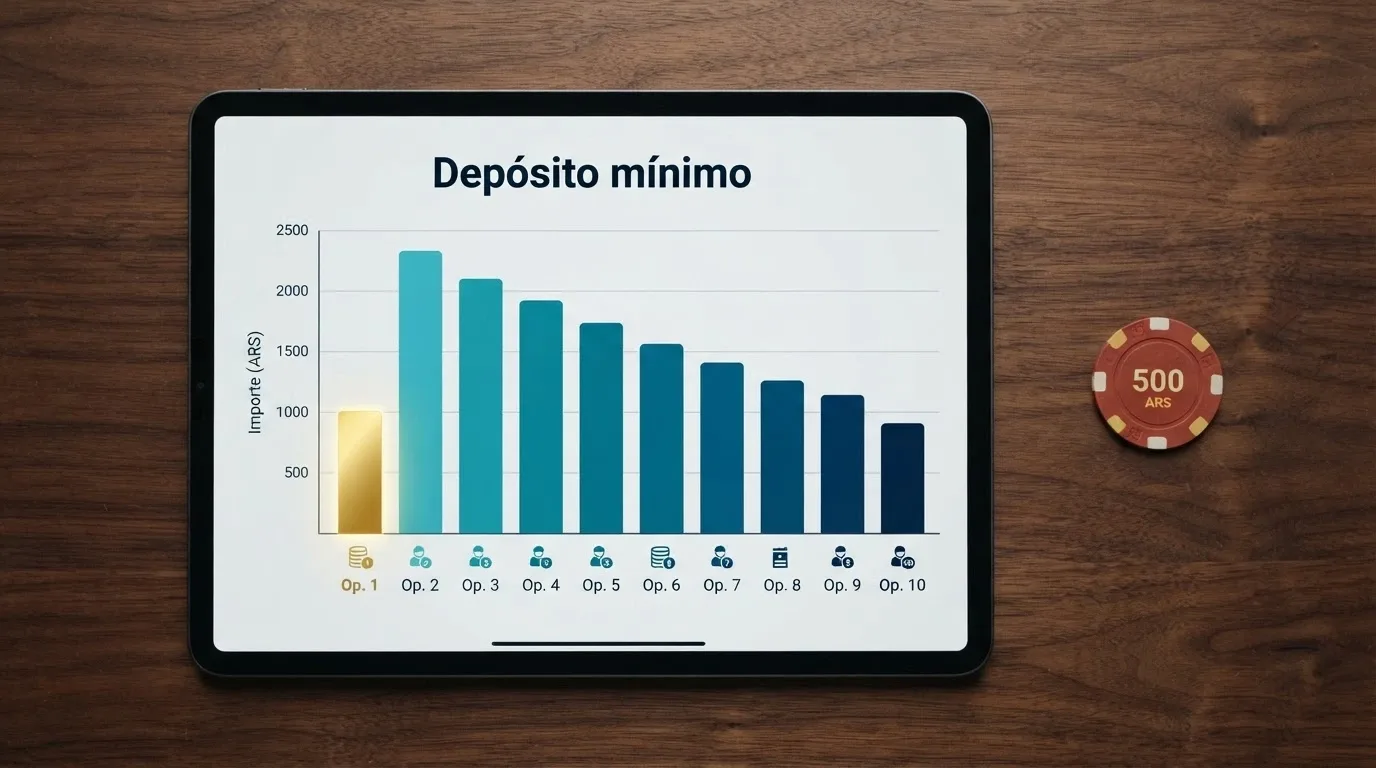 Una tabla comparativa con los nombres y logos de los operadores del ranking, con una columna destacada que muestra el importe mínimo de depósito de cada uno en euros
