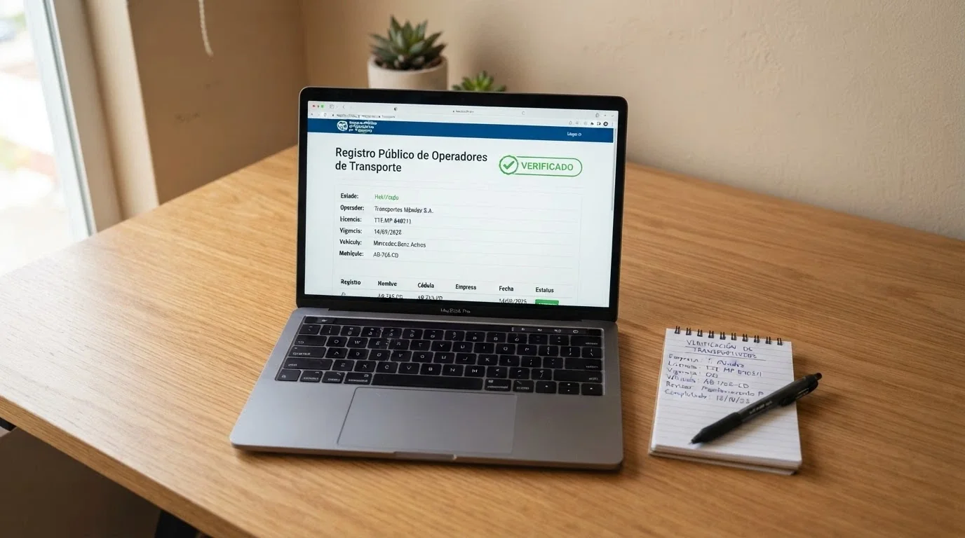Escritorio con pantalla mostrando el registro público de la DGOJ junto a notas de análisis de operadores