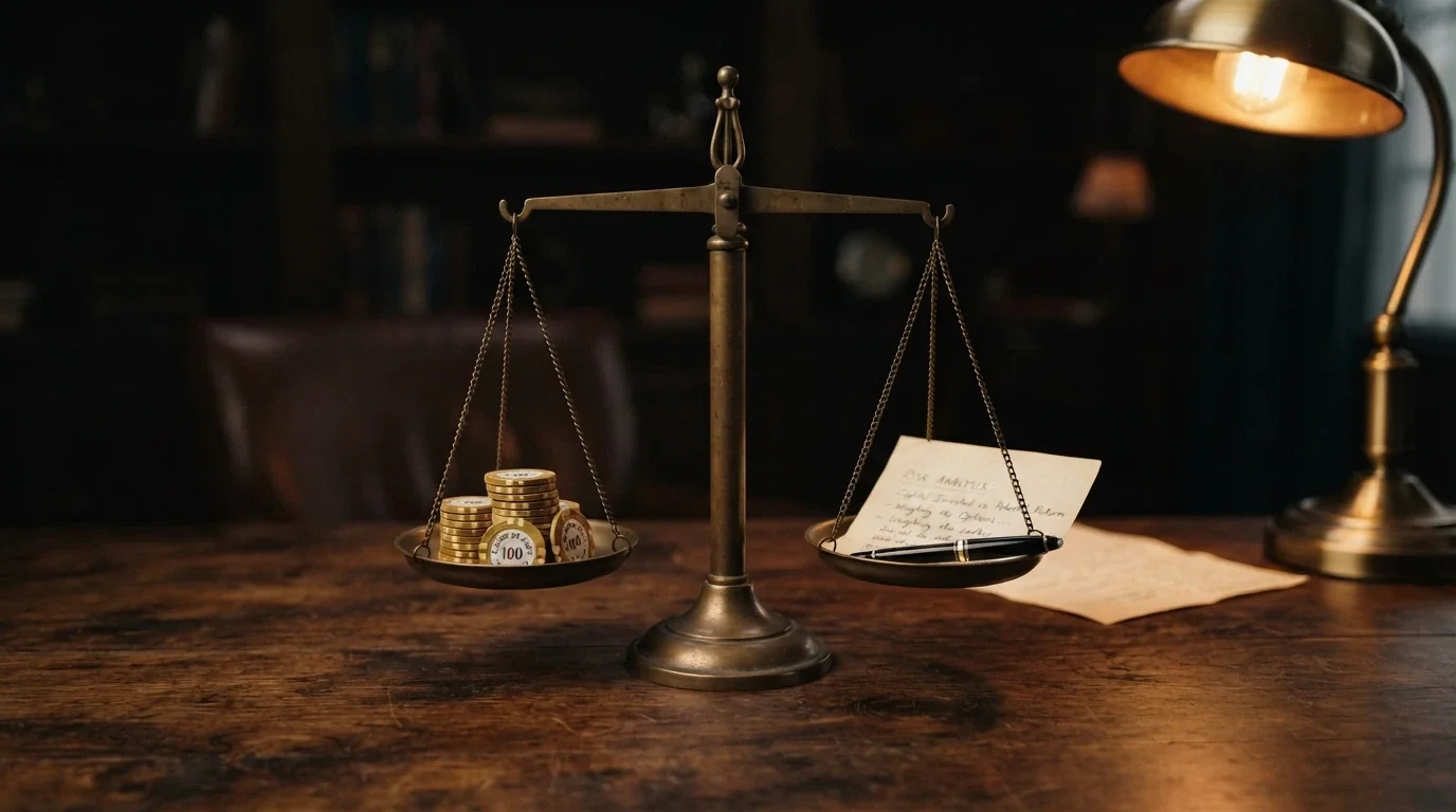Imagen conceptual de una decisión informada: balanza que pesa el porcentaje del bono frente a sus condiciones reales