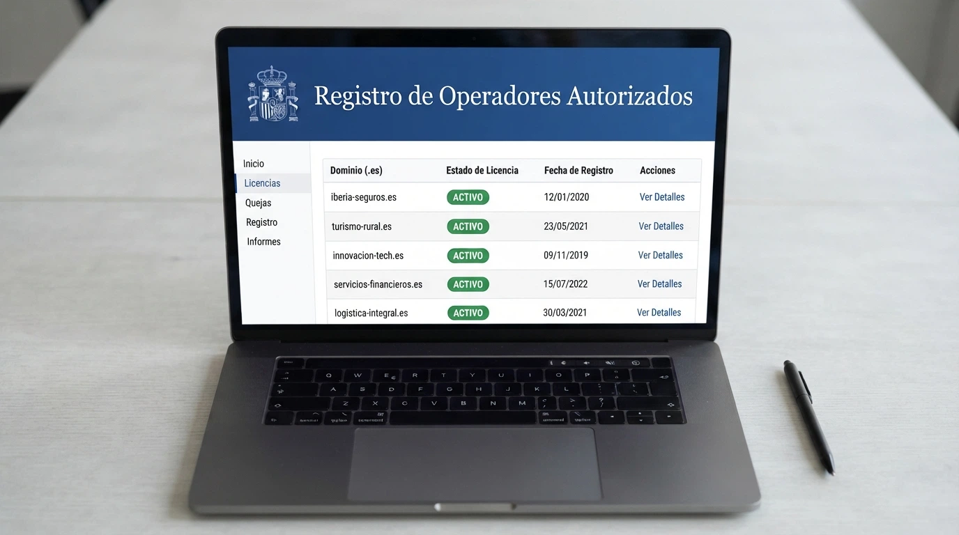 Captura del portal de la Dirección General de Ordenación del Juego con el listado de operadores con licencia y el distintivo de dominio .es visible