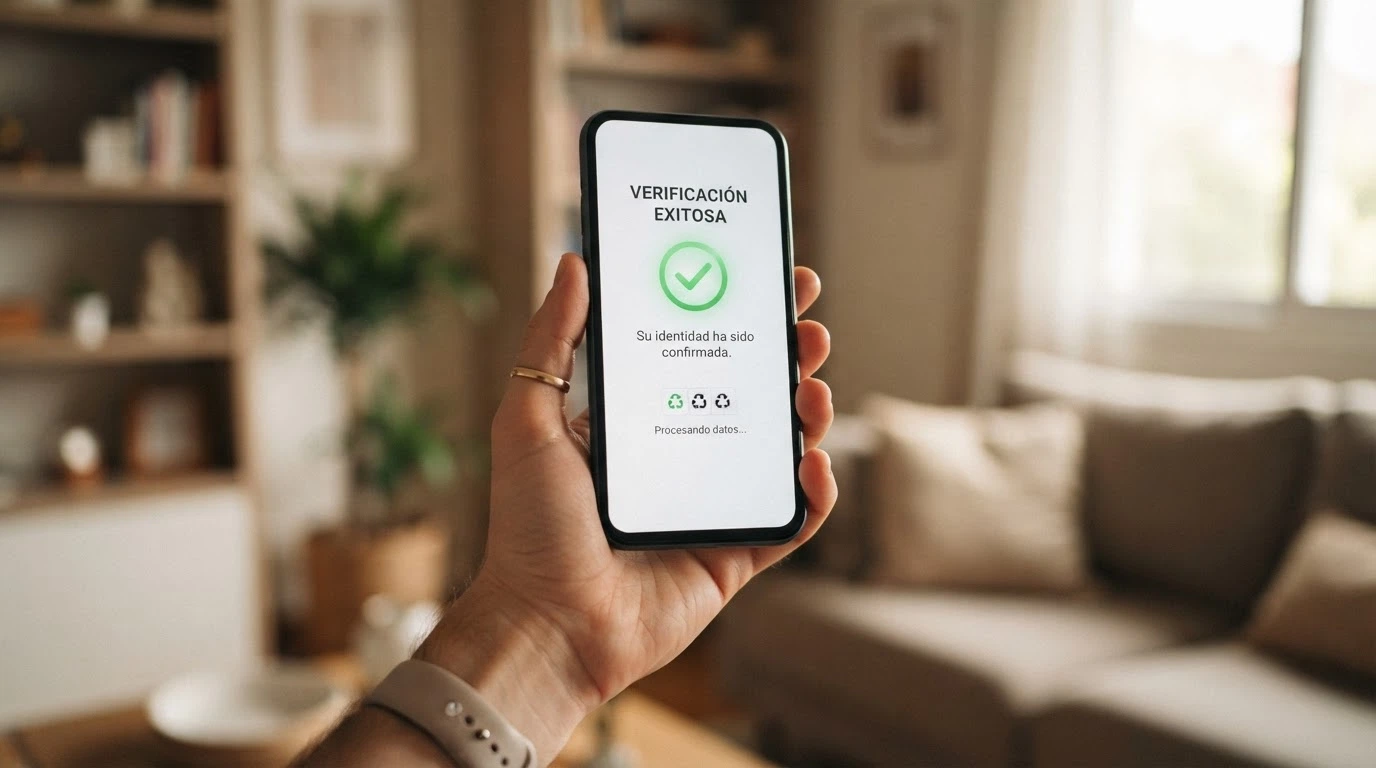 Teléfono móvil mostrando una pantalla de verificación de cuenta en un casino online español con el contador de giros gratis activado tras el registro