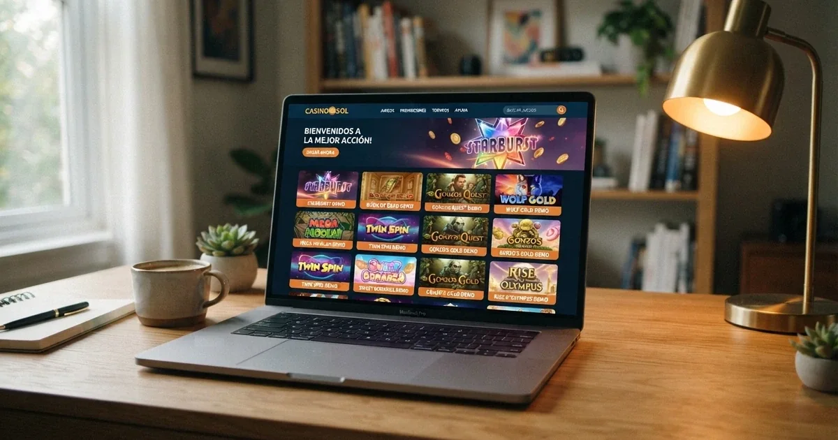 Pantalla de inicio de un casino online con juegos de tragaperras en modo demo, sin formulario de registro visible, interfaz en español