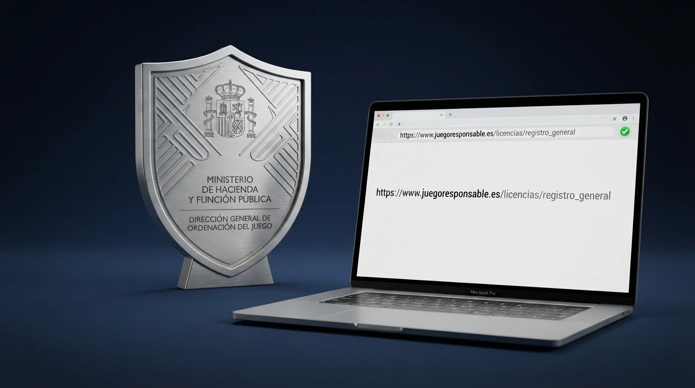 Sello oficial de la DGOJ y el dominio .es sobre la pantalla de un ordenador con la web de ordenacionjuego.es de fondo