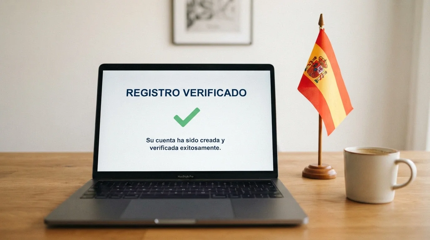 Documento oficial con el sello de la DGOJ y la bandera de España sobre el teclado de un ordenador