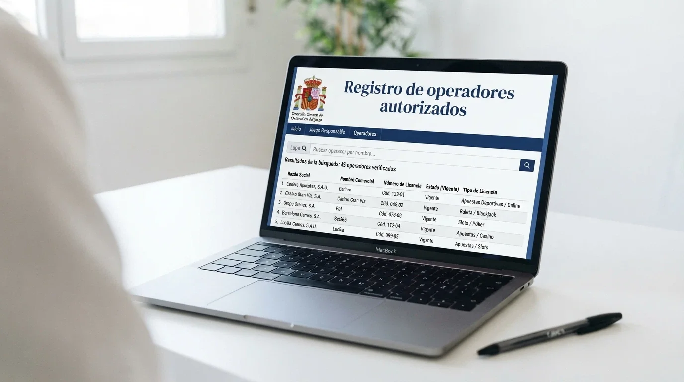 Captura del registro público de la DGOJ en ordenacionjuego.es con el buscador de operadores autorizados visible