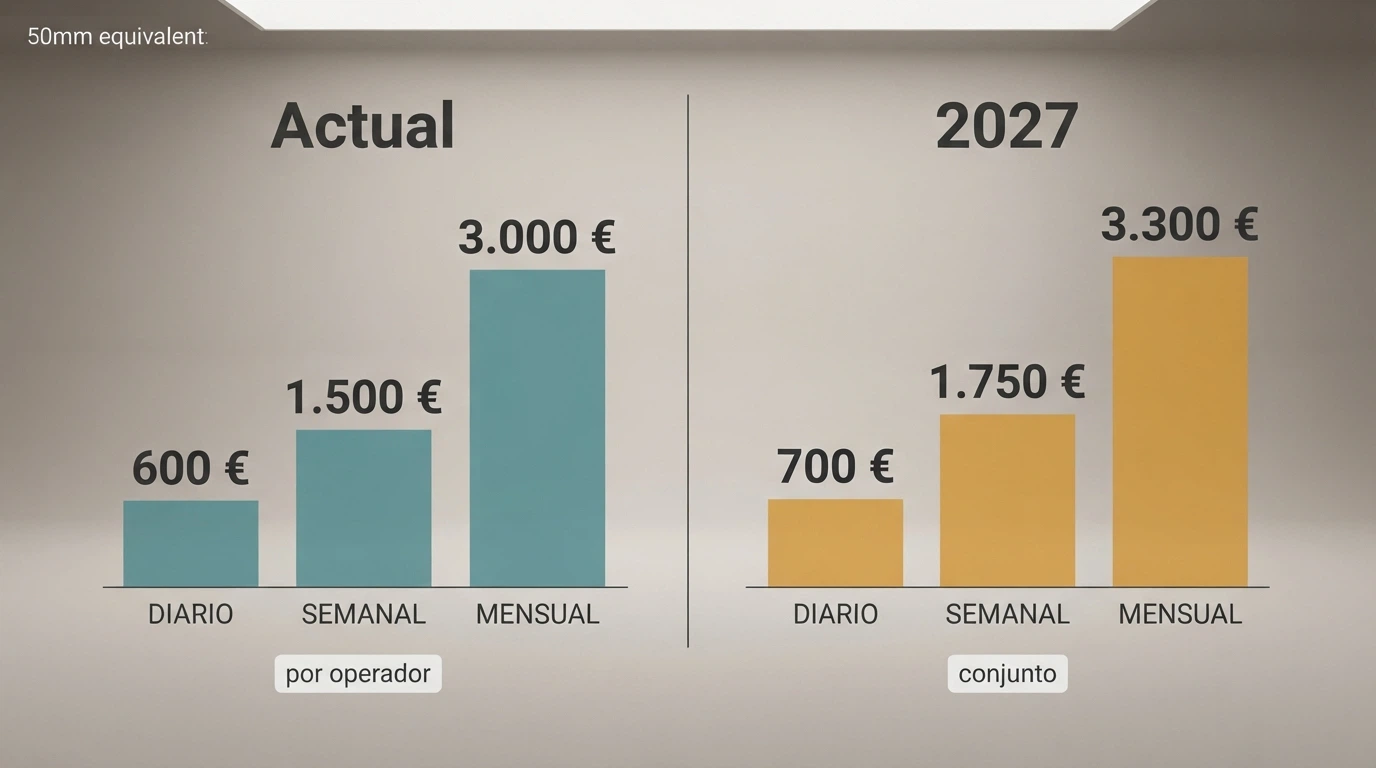 Un gráfico comparativo con los límites de depósito actuales por operador frente a los límites conjuntos que entran en vigor en marzo de 2027