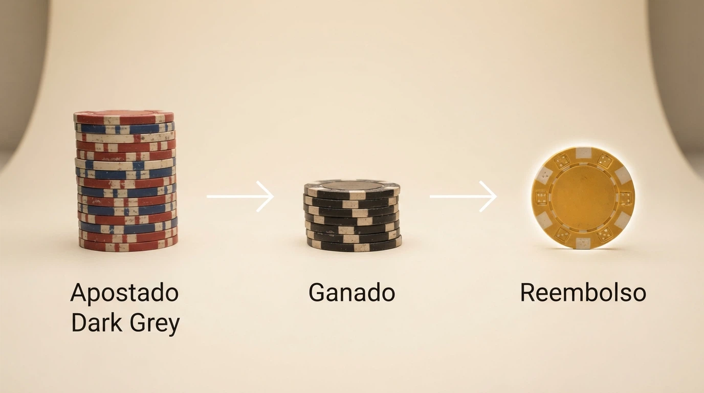 Esquema visual que muestra el flujo del reembolso: el jugador apuesta, el casino calcula las pérdidas netas y abona un porcentaje como bono
