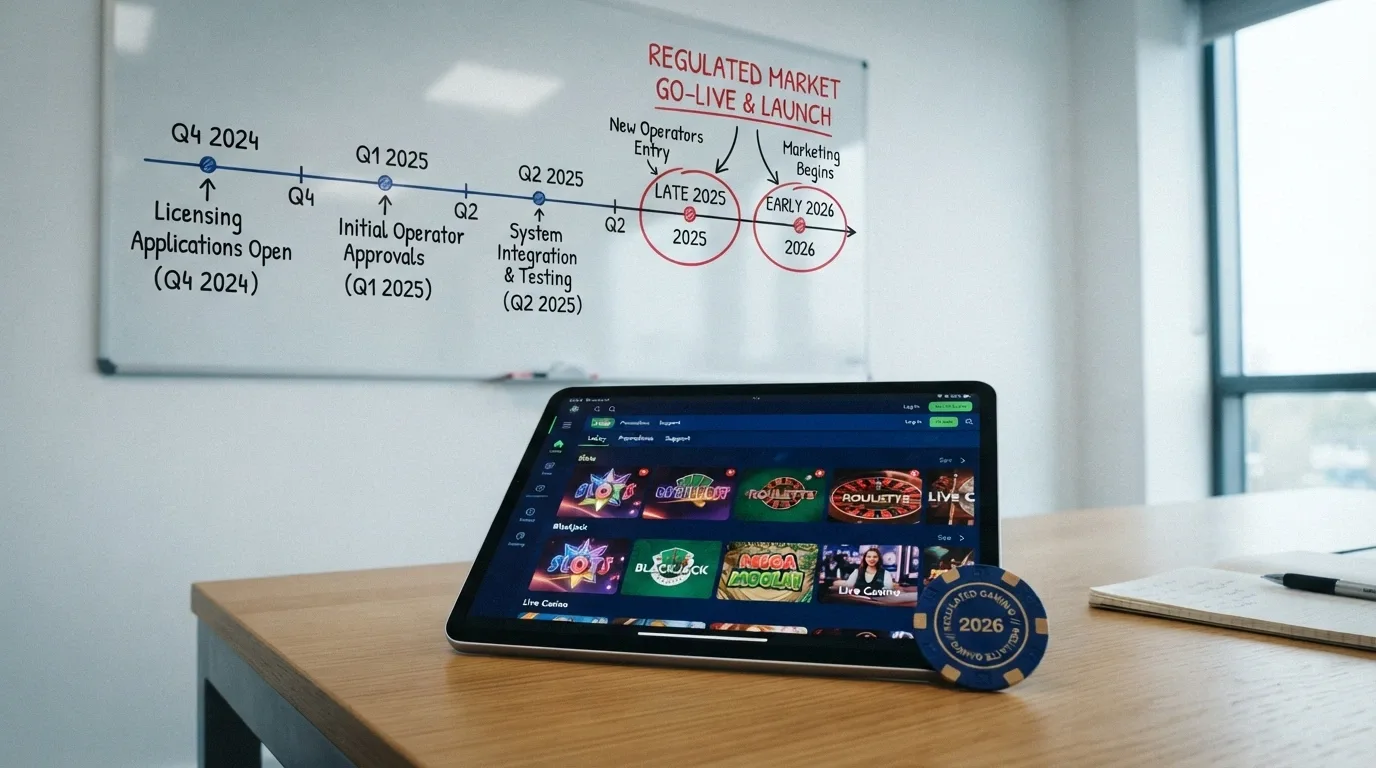 Logotipos de tres nuevos casinos online junto a un calendario que marca los años 2025 y 2026