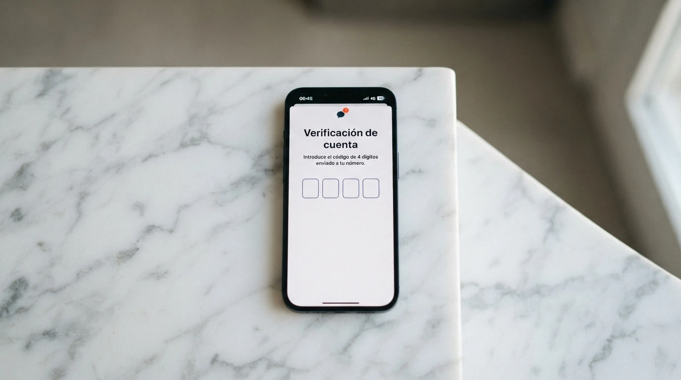 Móvil mostrando la pantalla de verificación de Boku con el código SMS de 4 dígitos y el logotipo del operador telefónico junto al importe del depósito