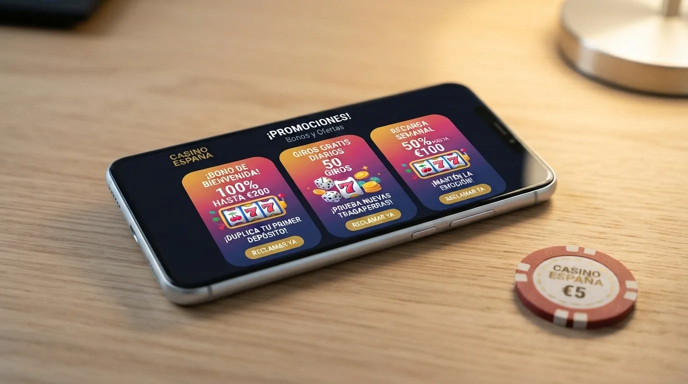 Pantalla de promociones activas en un casino online con licencia española
