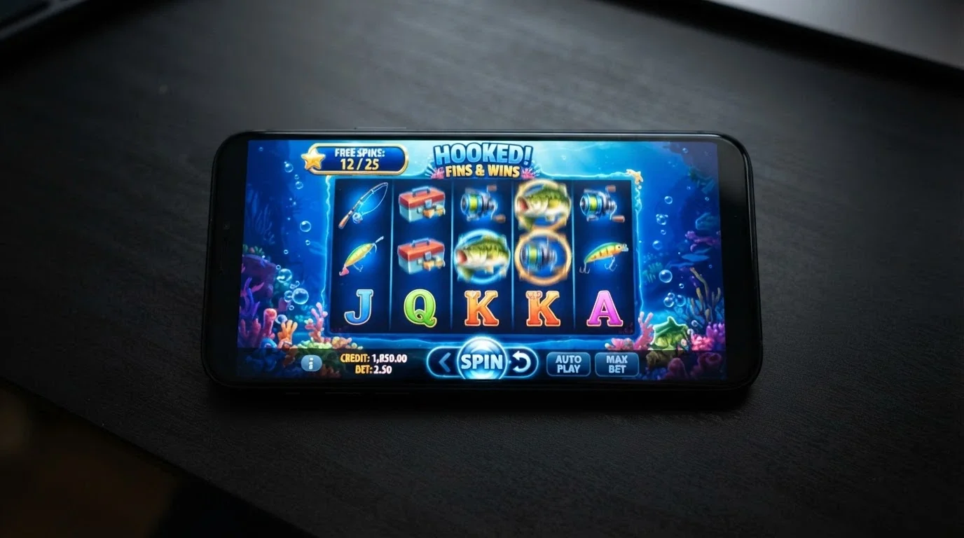 Captura de la slot Big Bass Splash en un móvil con el contador de tiradas gratis activo durante una partida