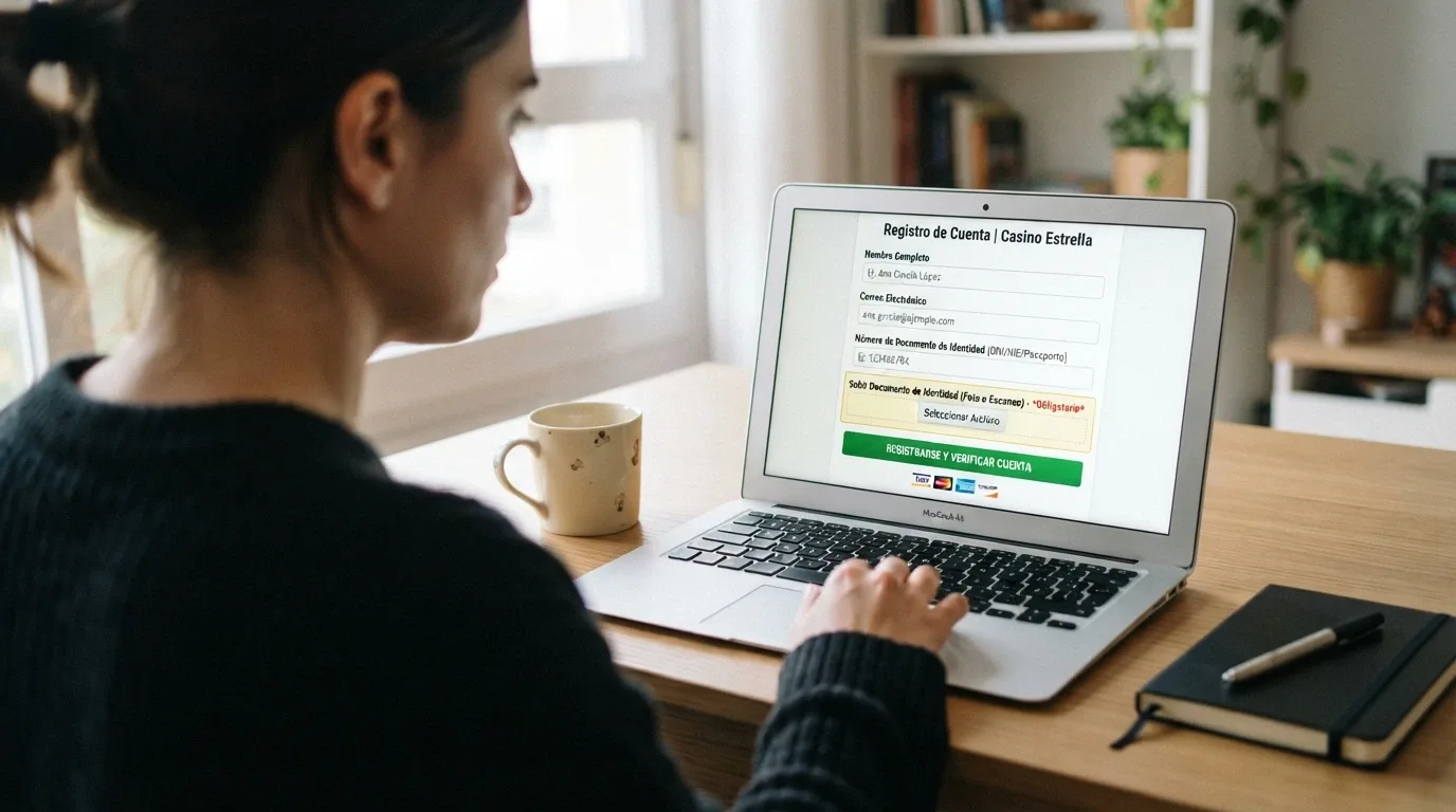 Formulario de registro de un casino online español con el campo de verificación de identidad resaltado