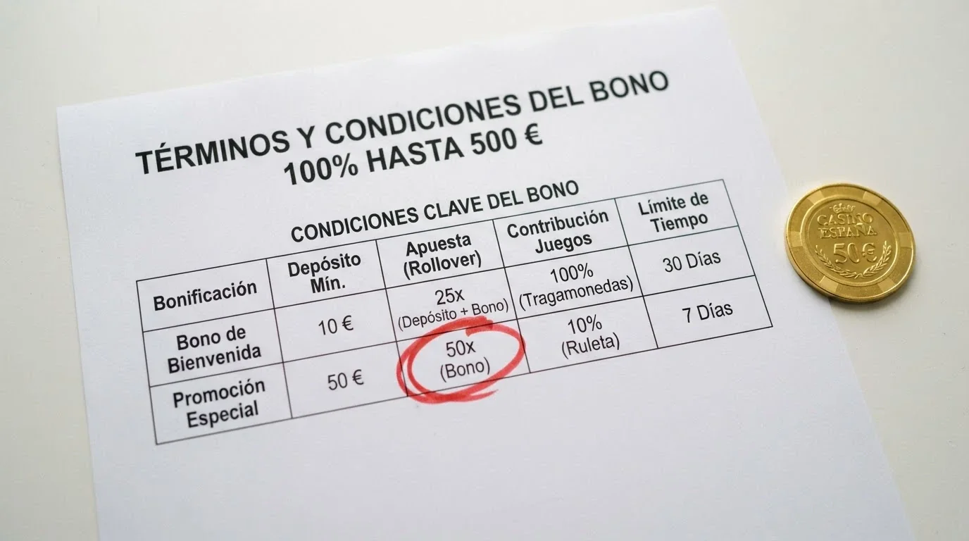 Primer plano de una tabla de condiciones de bono con el multiplicador de apuesta resaltado