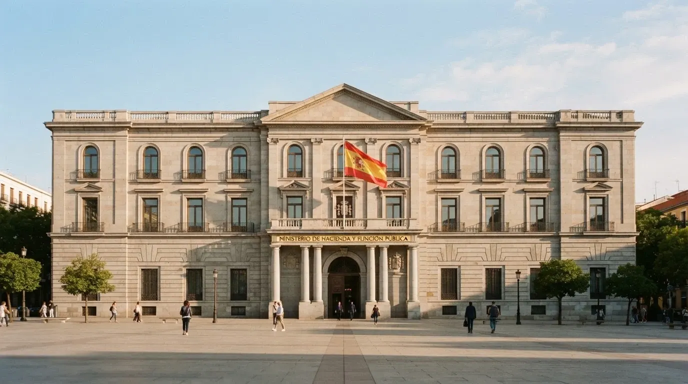 Fotografía del edificio de la Dirección General de Ordenación del Juego en Madrid con la bandera de España y el logotipo institucional visibles