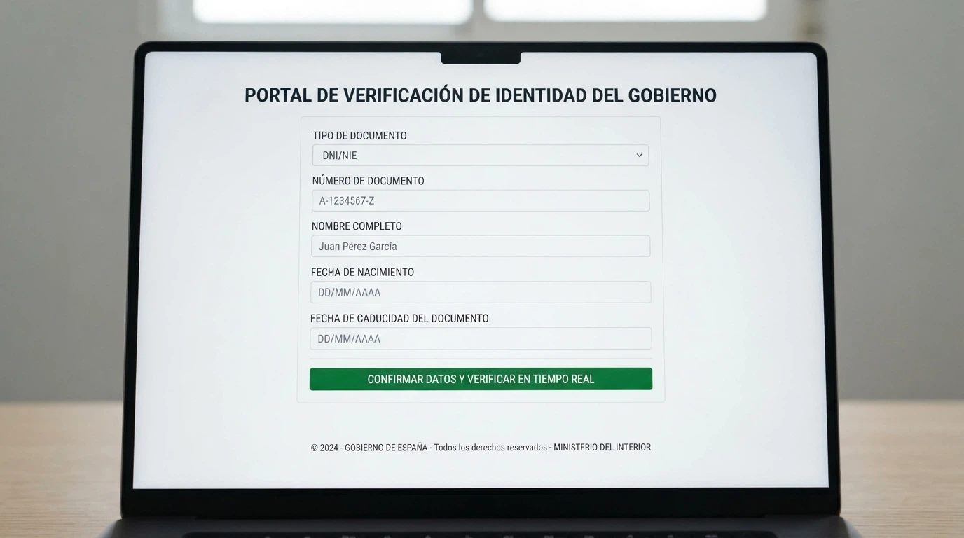 Interfaz del sistema de verificación de identidad de la DGOJ con los campos de DNI y datos personales