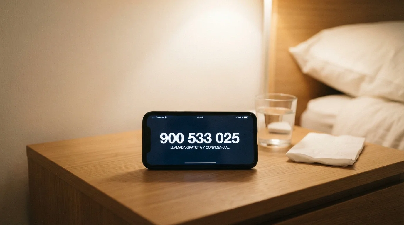 Un teléfono móvil con el número 900 533 025 en pantalla y el logotipo de FEJAR